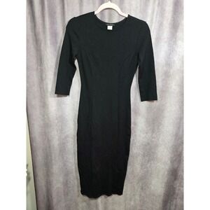 In Style Black Bodycon Midi Dress 3/4‎ Sleeve Sheath Princess Seams Small